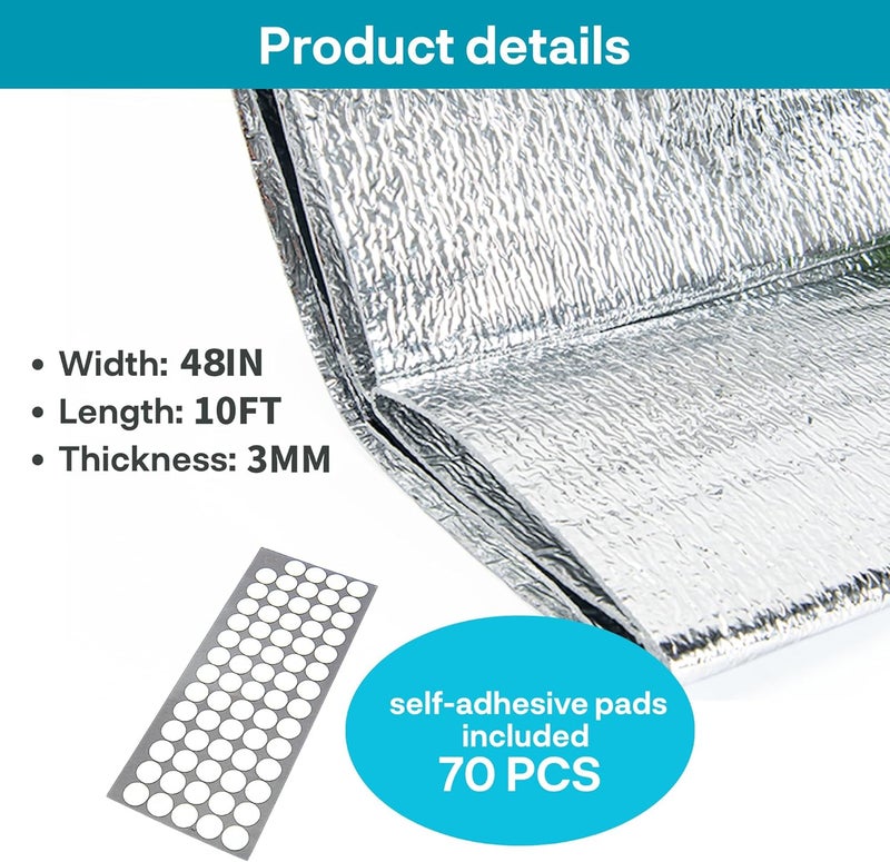 Art3d 3MM Reflective Insulation Roll, 48IN x 10FT – Double Sided Aluminum with Foam Core, Radiant Barrier for Window Insulation, Basements, Garage Doors and RVs - Image 4